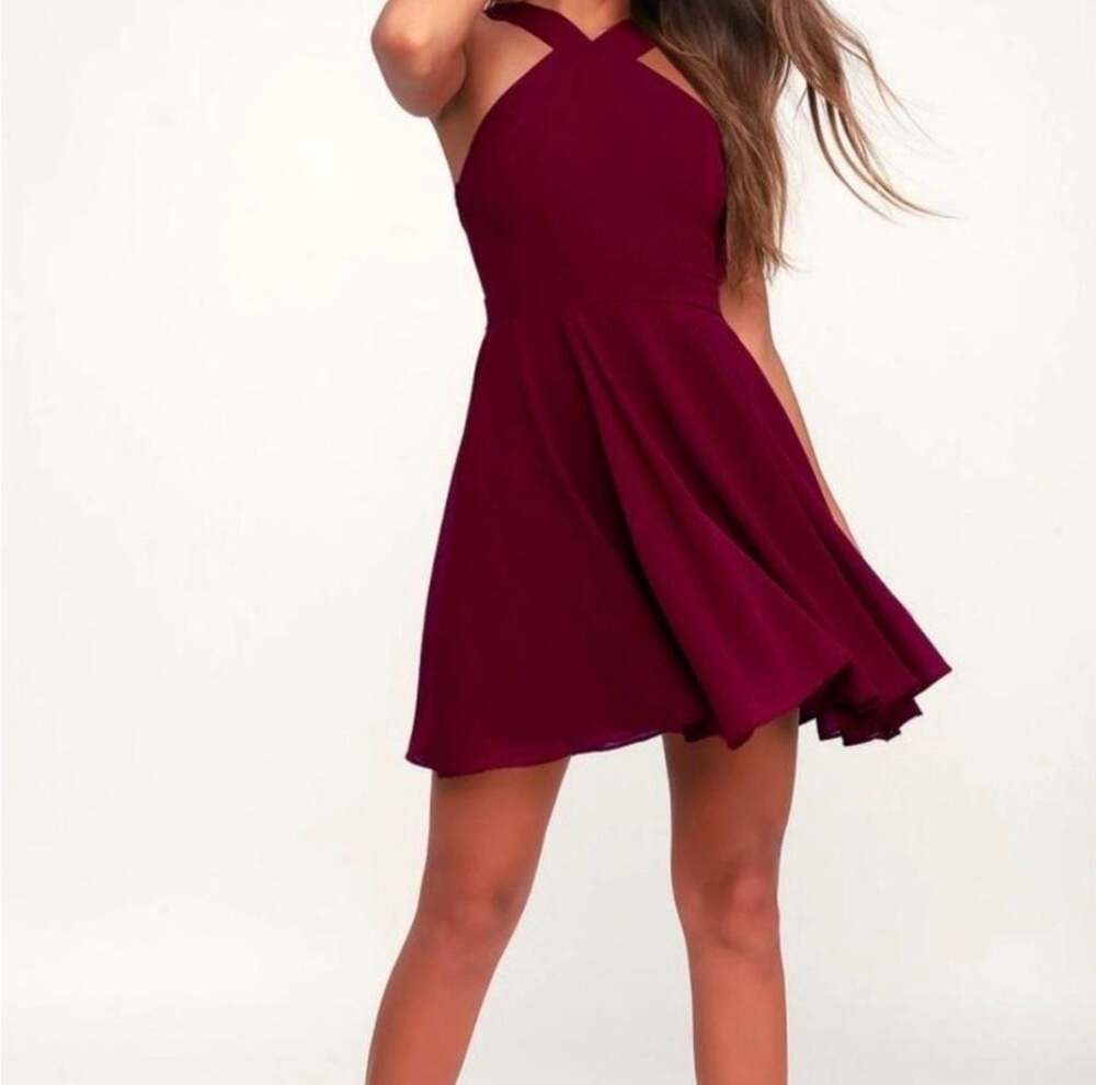 Lulus Forevermore Burgundy Halter Skater Dress Size Medium
